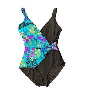 Swimsuit Wrap Style Floral Black One Piece Swimsuit